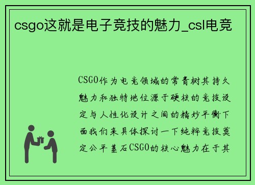 csgo这就是电子竞技的魅力_csl电竞